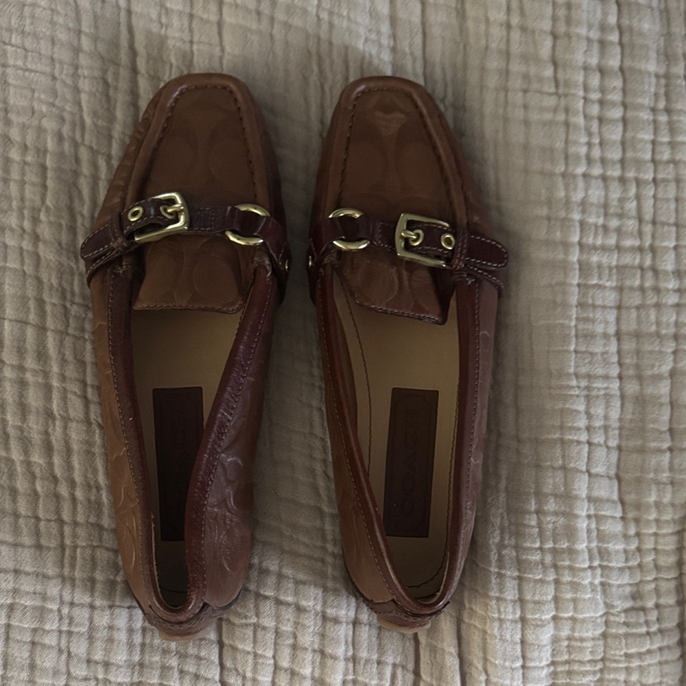Coach Tan Leather Loafers with Gold Buckle